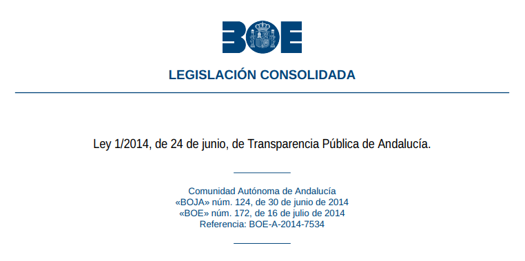 Actualización de la Ley 1/2014, de 24 de junio, de Transparencia Pública de Andalucía
